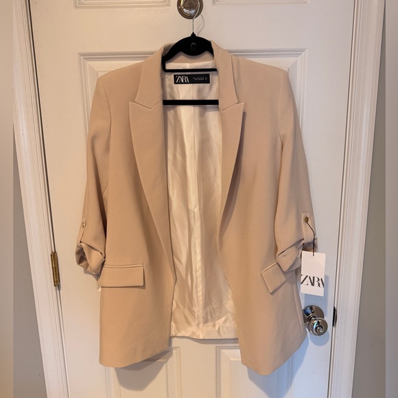 NWT Zara Open Front Roll Sleeve Blazer in Sand size Medium - Picture 5 of 9